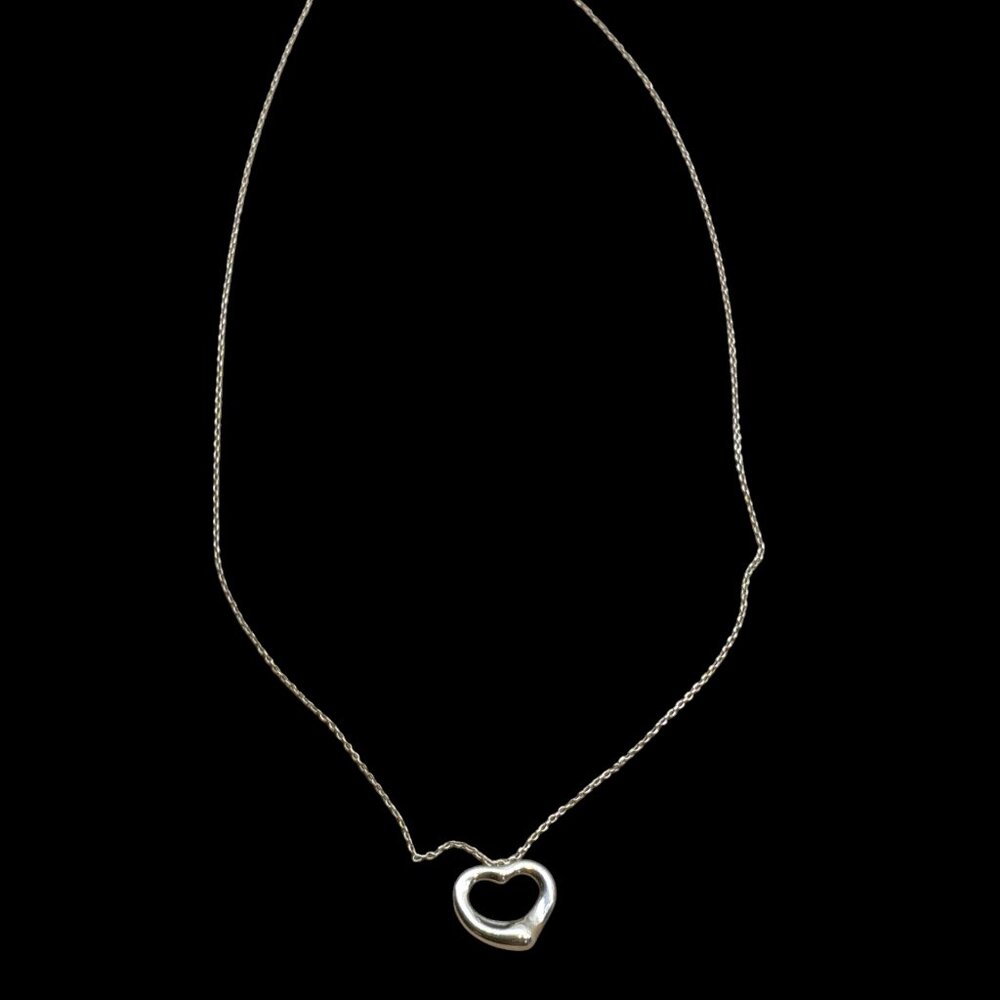 Tiffany & Co. Elsa Peretti Open Heart 925 Sterling Silver Necklace Charm Pendant